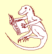 Cartoon lizard reading book